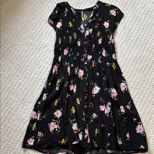 Floral Black Dress with Pink and Yellow Accents